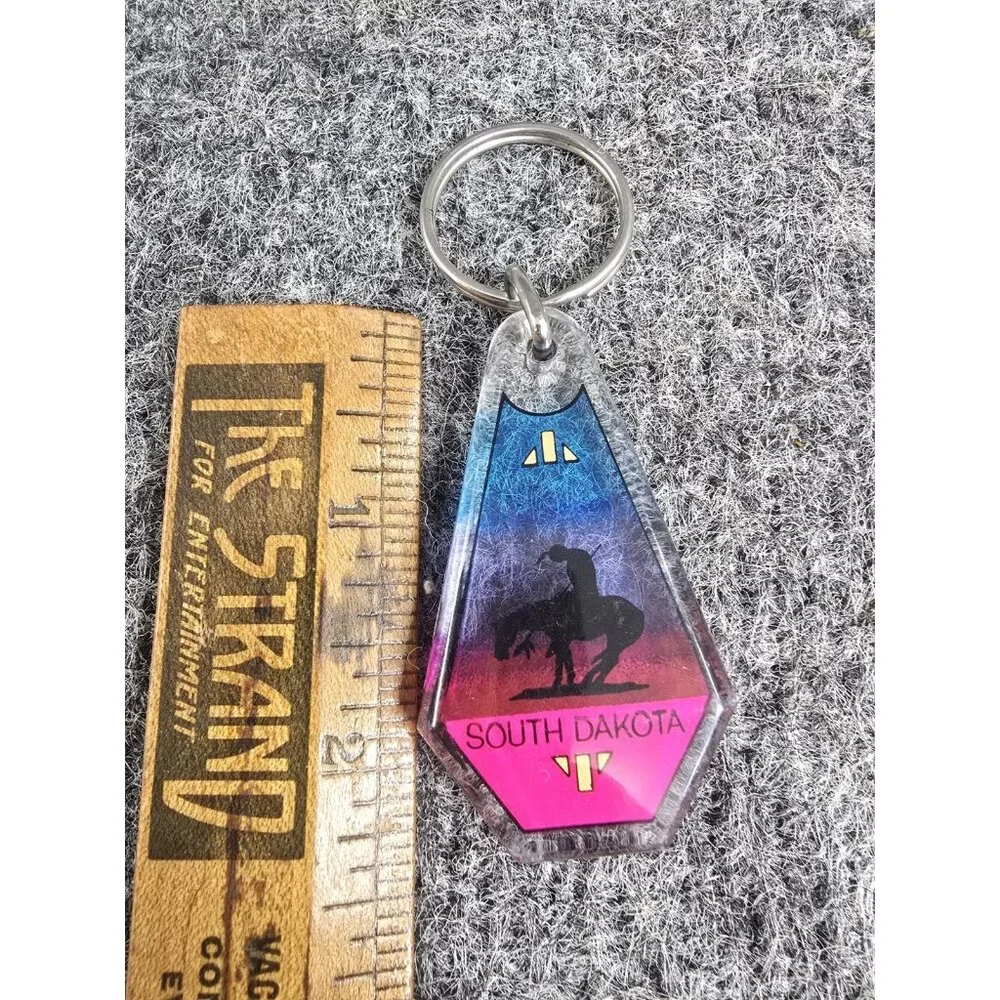 Vintage Keychain South Dakotas Colorful Teardrop Acrylic Horse
